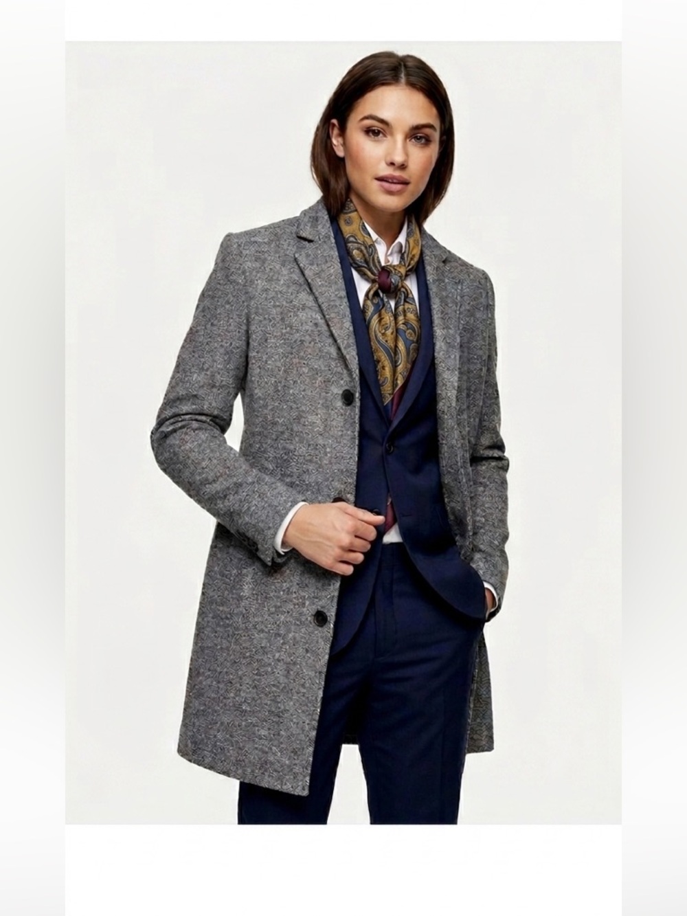 Topman Salt & Pepper Wool Overcoat NWT Men's Medium / Women's Large